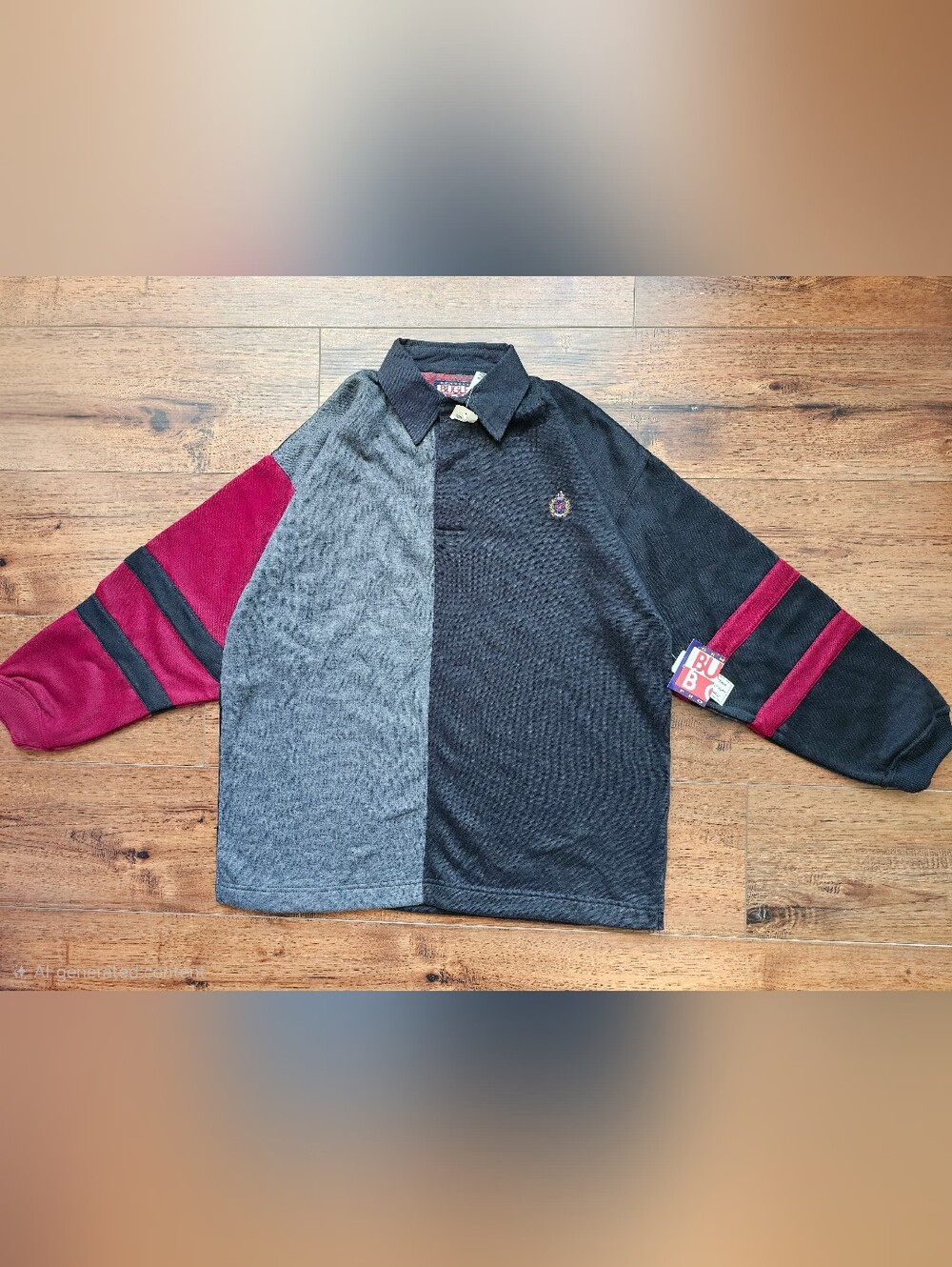 NWT Bugle Boy YOUTH Large Colorblock Sweatshirt Black Gray Red Rugby Vintage 90s